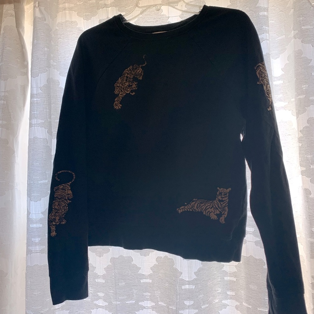 Anthropologie Black sweatshirt with tiger appliqués